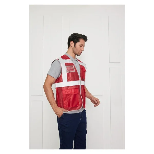 Orange Safety Mühendis Tipi İkaz Yeleği Kırmızı - Görsel 6