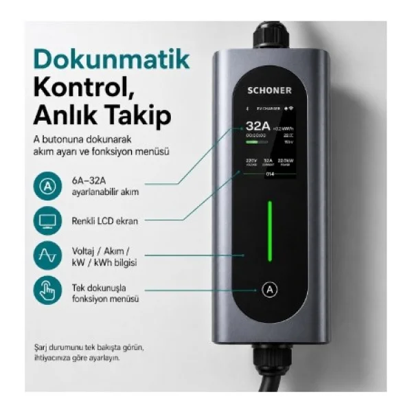 Schoner 22 Kw T2 Kablolu 5 M Elektrikli Araç Şarj İstasyonu - Görsel 6