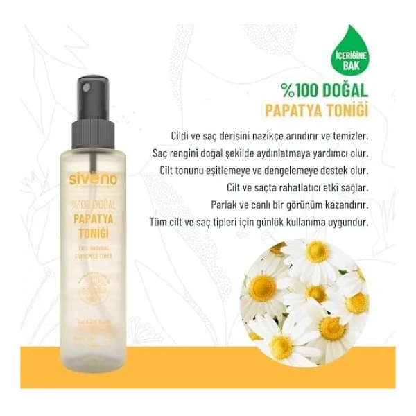 Siveno%100 Doğal Papatya Suyu Aydınaltma Etkili Arındırıcı Rahatlatığı Saç Ve Cilt Toniği 150 Ml - Görsel 3