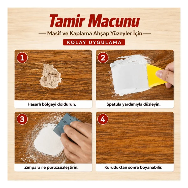 Ahşap Parke Çizik Giderici Masif Kaplama Beyaz Renk 1 Kg Tamir Dolgu Boşluk Doldurucu Onarım Macunu - Görsel 4