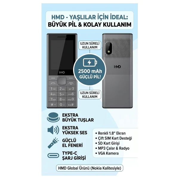 Nokia ( Hmd ) Kameralı Tuşlu Telefon - Siyah - Görsel 2