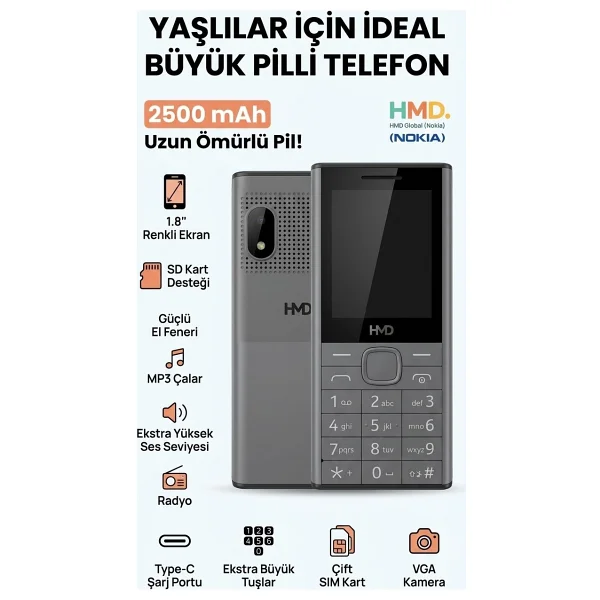 Nokia ( Hmd ) Kameralı Tuşlu Telefon - Siyah - Görsel 3