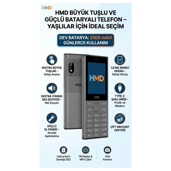 Nokia ( Hmd ) Kameralı Tuşlu Telefon - Siyah - Görsel 5
