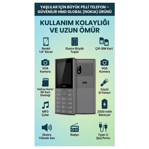 Nokia ( Hmd ) Kameralı Tuşlu Telefon - Siyah - Görsel 9