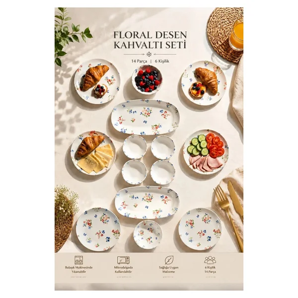 Porsima 4271 Pure 14 Parça Porselen Kahvaltı Seti 6 Kişilik Kahvaltı Takımı - Görsel 6