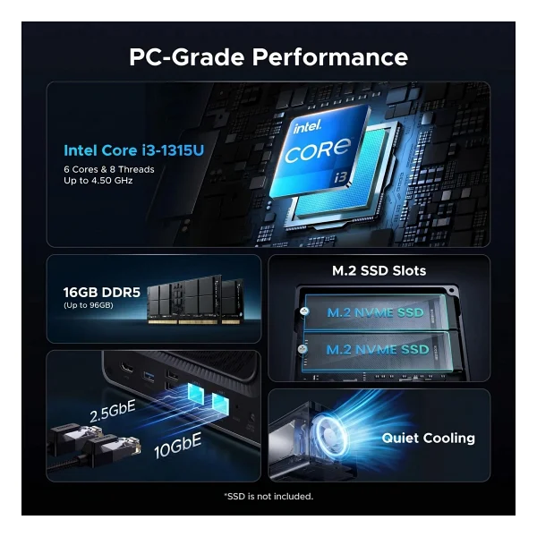 UGREEN 95628 NASync DXP4800 Pro 4 Disk + 2 M.2 Yuvalı Intel Core i3-1315U 16GB DDR5 10GbE + 2.5GbE NAS Depolama Ünitesi - Görsel 3