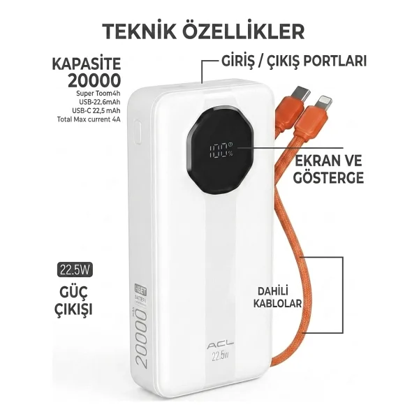 Acl Pw-107 20000 mAh Hızlı Şarj Powerbank - Görsel 2