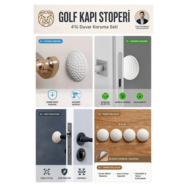 Kapı Stopperi Golf Topu Model Kapı Çarpma Önleyici 4 Adet 721172 - Görsel 5