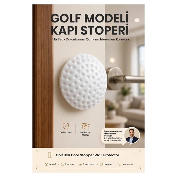 Kapı Stopperi Golf Topu Model Kapı Çarpma Önleyici 4 Adet 721172 - Görsel 7