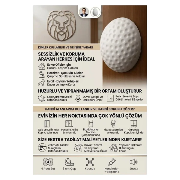 Kapı Stopperi Golf Topu Model Kapı Çarpma Önleyici 4 Adet 721172 - Görsel 9