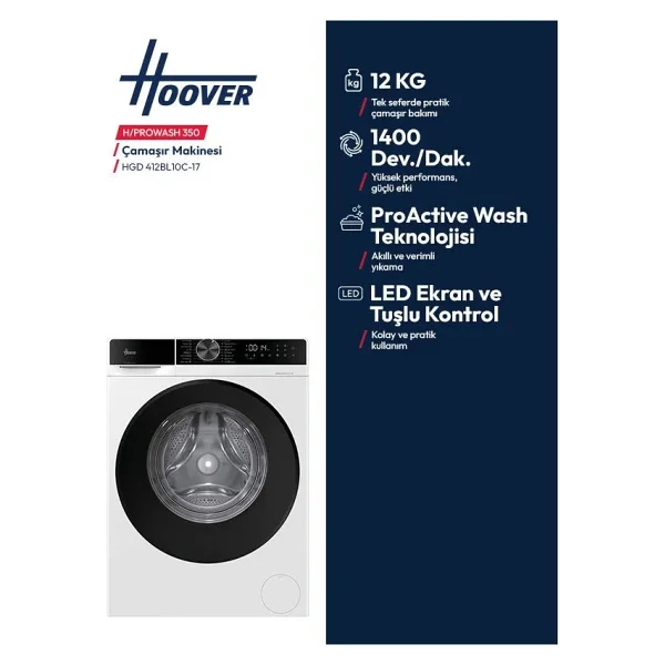 Hoover Hgd 412bl10c-17 1400 Devir 12 Kg Çamaşır Makinesi - Görsel 4