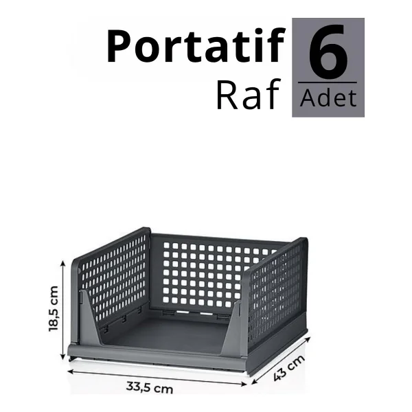 Mithra Life 6 Lı Kayar Raf Organizer Gri Dolap İçi Kıyafet Aksesuar Düzenleyici 45x35 Cm Mıt1264 - Görsel 3