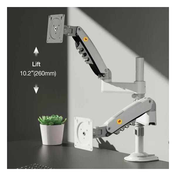 North Bayou H180 Beyaz 17-27 İnç İki Kollu Amortisörlü Monitör Standı - Görsel 2