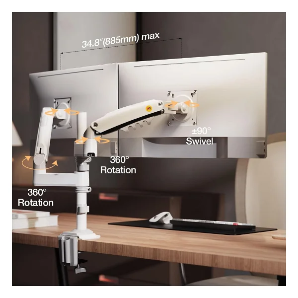 North Bayou H180 Beyaz 17-27 İnç İki Kollu Amortisörlü Monitör Standı - Görsel 4