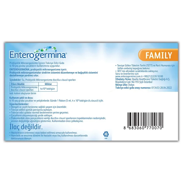 Enterogermina Family Probiyotik 20 Flakon Türkiye Menşeli Yetişkin Kullanımı İçin Uygun - Görsel 8