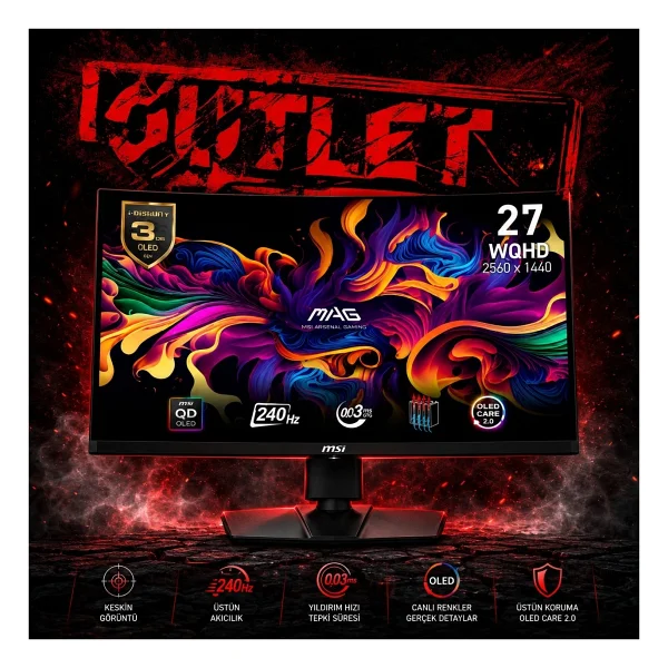 Msı Mag 271qpx Qd-OLED E2 26.5" 0.03 Ms 2k Pivot 240 Hz OLED Oyuncu Monitörü - Görsel 2