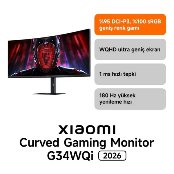 Xiaomi Redmi G34wqi 34" 1 Ms Wqhd Curved 180 Hz Oyuncu Monitörü - Görsel 2