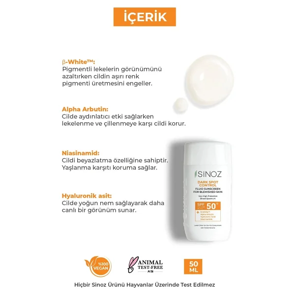 Sinoz Dark Spot Control Fluid Koyu Leke Karşıtı 50 Ml 50 Faktör Güneş Kremi - Görsel 6