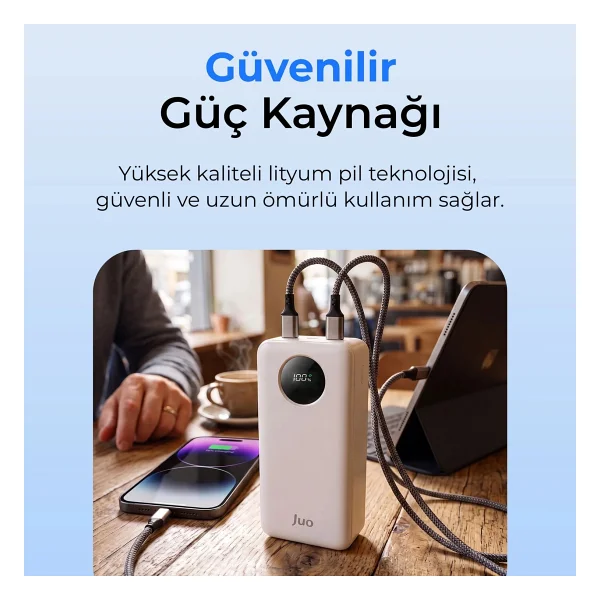 Juo 30000mah 22.5w Dijital LED Ekranlı Taşınabilir Hızlı Şarj Cihazı Powerbank Beyaz - Görsel 6