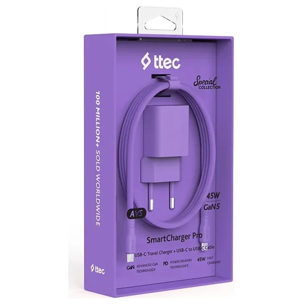 Ttec Smartcharger Gan 2scg45cnmr Mor 45 W Type-C Kablolu Hızlı Şarj Aleti - Görsel 6