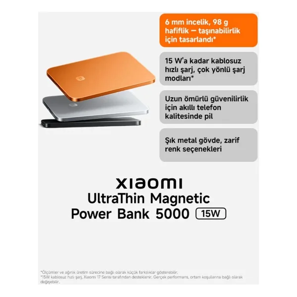 Xiaomi Ultrathin Magnetic Turuncu 5000 mAh 15 W Hızlı Şarj Powerbank - Görsel 2