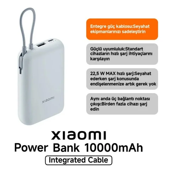 Xiaomi 22.5 W Mavi 10000 mAh Type-C Kablolu Hızlı Şarj Powerbank - Görsel 8
