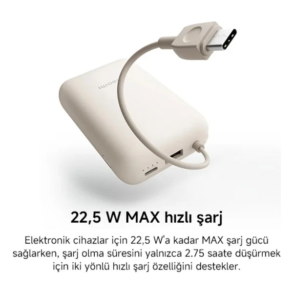 Xiaomi 22.5 W Mavi 10000 mAh Type-C Kablolu Hızlı Şarj Powerbank - Görsel 10