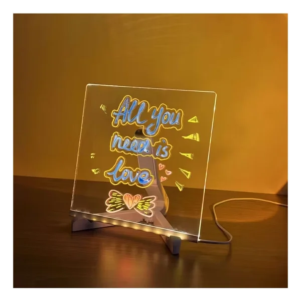 Bakgelal LED Işıklı Yazı Ve Çizim Panosu, Silinebilir Fosforlu Kalemli, Işıklı Not Tahtası, Led'li Çocuk Çizim Panosu, Işıklı Mesaj Tahtası, Led'li Çizim Panosu - 20x20 Cm - Görsel 3