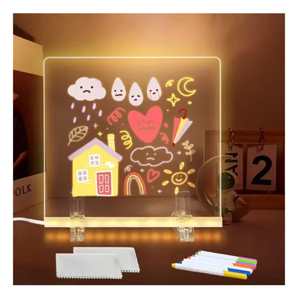 Bakgelal LED Işıklı Yazı Ve Çizim Panosu, Silinebilir Fosforlu Kalemli, Işıklı Not Tahtası, Led'li Çocuk Çizim Panosu, Işıklı Mesaj Tahtası, Led'li Çizim Panosu - 20x20 Cm - Görsel 6
