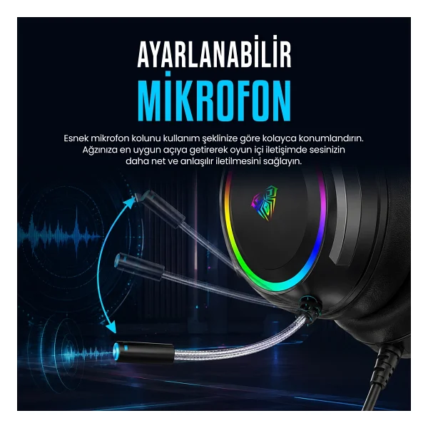 Aula S608 RGB USB Kablolu Kulak Üstü Oyuncu Kulaklığı - Görsel 4