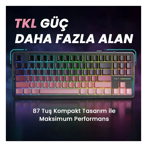 Aula F87 Pro RGB Tkl Graywood V4 Switch İngilizce Kablolu/Kablosuz Mekanik Oyuncu Klavyesi - Görsel 3