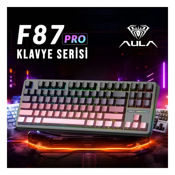 Aula F87 Pro RGB Tkl Graywood V4 Switch İngilizce Kablolu/Kablosuz Mekanik Oyuncu Klavyesi - Görsel 4