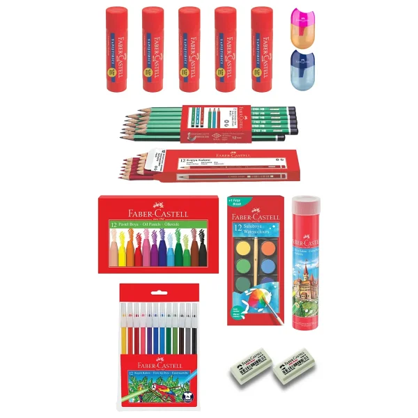 Faber Castell 15 Parça Okul Öğrenci Seti,Boyama Seti,Yazı Seti,Stick Yapıştırıcı,Silgi,Kalemtıraş Donanımlı Set - Görsel 10