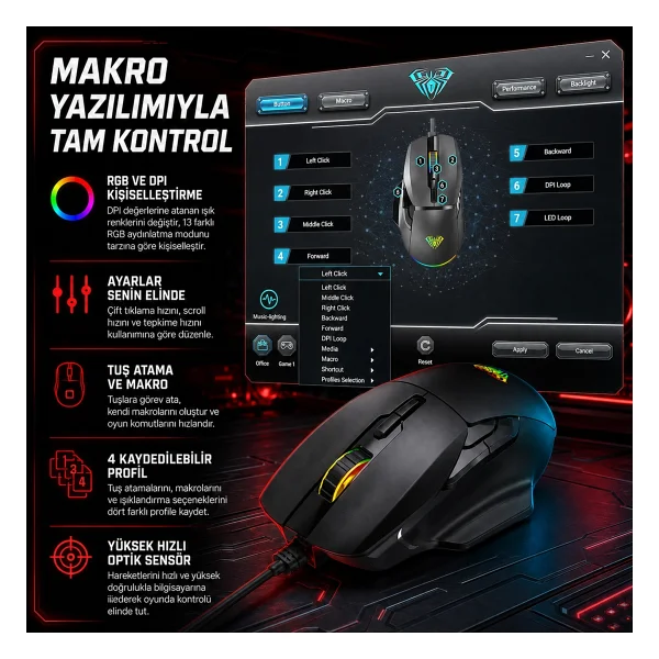 Aula F815 Optik Kablolu Oyuncu Mouse - Görsel 5
