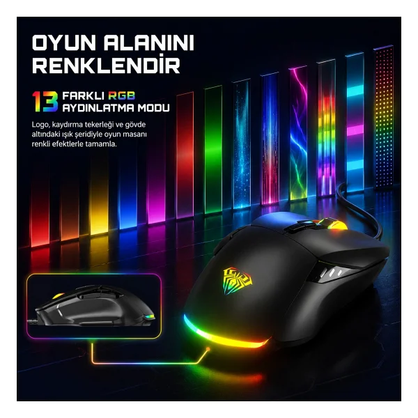 Aula F815 Optik Kablolu Oyuncu Mouse - Görsel 8