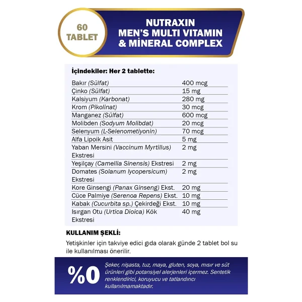 Nutraxin Men's Multivitamin Complex 60 Tablet - Görsel 5