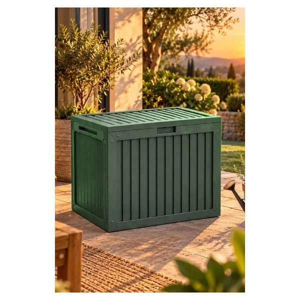 Porsima 161001-005 130lt Kilitli Organizer Kapaklı Bahçe Balkon Kiler Sandığı Çok Amaçlı Depolama Sandığı Yeşil - Görsel 8