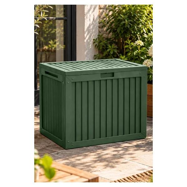 Porsima 161001-005 130lt Kilitli Organizer Kapaklı Bahçe Balkon Kiler Sandığı Çok Amaçlı Depolama Sandığı Yeşil - Görsel 3