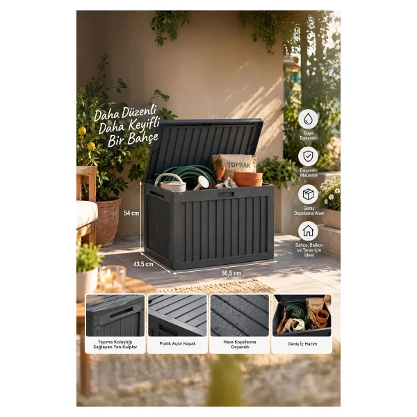 Porsima 161001-005 130lt Kilitli Organizer Kapaklı Bahçe Balkon Kiler Sandığı Çok Amaçlı Depolama Sandığı Yeşil - Görsel 7