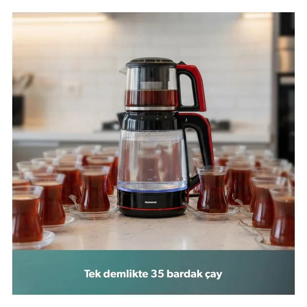 Homend Infinity 1764h Siyah Kırmızı 1900 W Cam Çay Makinesi - Görsel 3