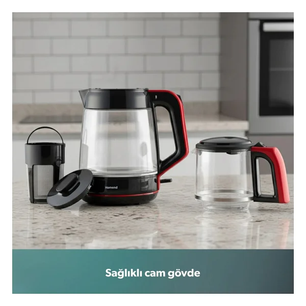 Homend Infinity 1764h Siyah Kırmızı 1900 W Cam Çay Makinesi - Görsel 4