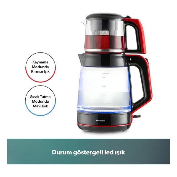 Homend Infinity 1764h Siyah Kırmızı 1900 W Cam Çay Makinesi - Görsel 5