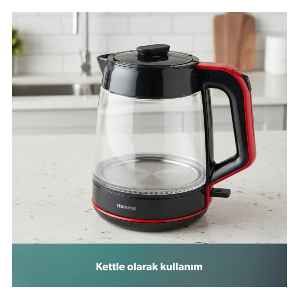 Homend Infinity 1764h Siyah Kırmızı 1900 W Cam Çay Makinesi - Görsel 6