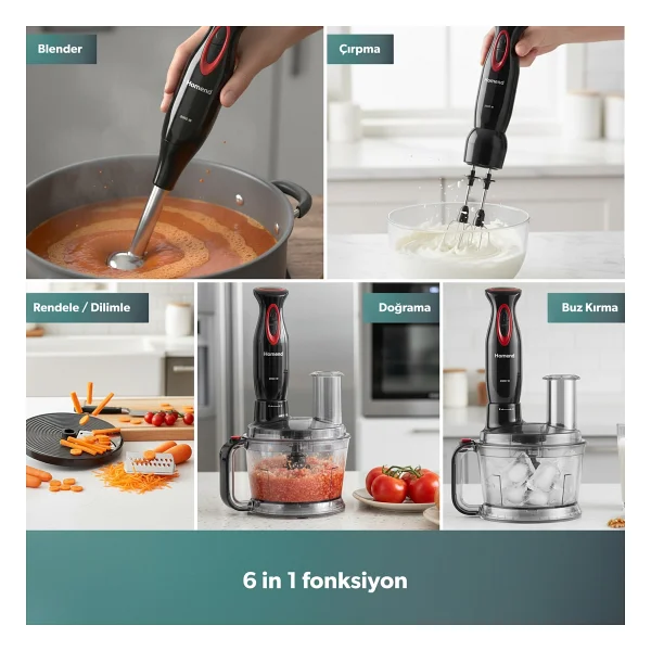 Homend Functionall 2851h 2000 W Kırmızı Mutfak Robotu - Görsel 3