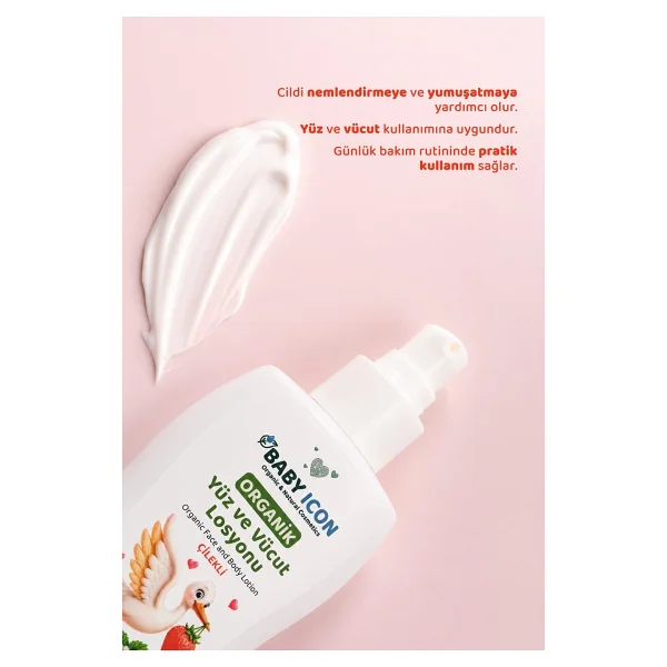 Baby Icon Doğal Vegan Çilekli Bebek Yüz Ve Vücut Losyonu 200 Ml - Görsel 2