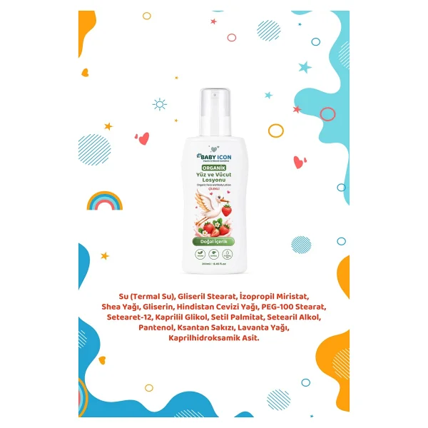 Baby Icon Doğal Vegan Çilekli Bebek Yüz Ve Vücut Losyonu 200 Ml - Görsel 4