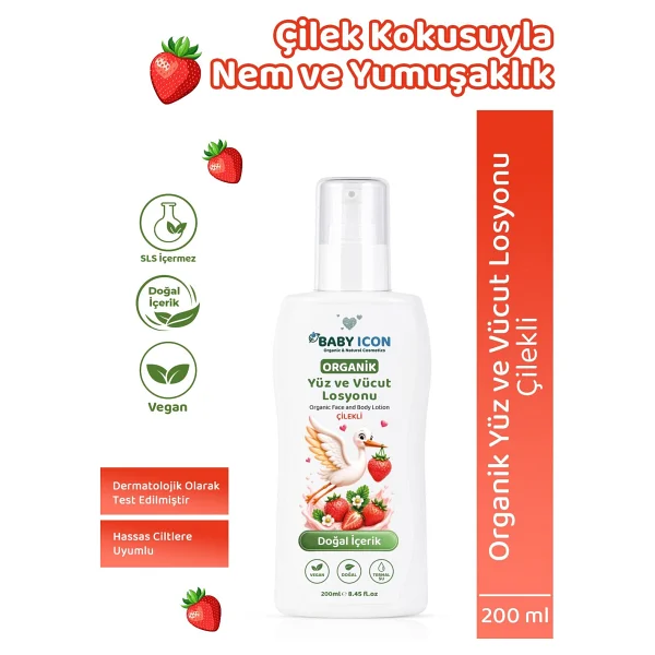 Baby Icon Doğal Vegan Çilekli Bebek Yüz Ve Vücut Losyonu 200 Ml - Görsel 8
