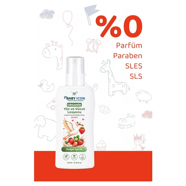 Baby Icon Doğal Vegan Çilekli Bebek Yüz Ve Vücut Losyonu 200 Ml - Görsel 7