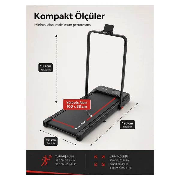 Voit Vfit By Runmate Compact Koşu Bandı Manuel Eğim Ayarlı Katlanabilir Uzaktan Kumandalı 10km Hız - Görsel 4