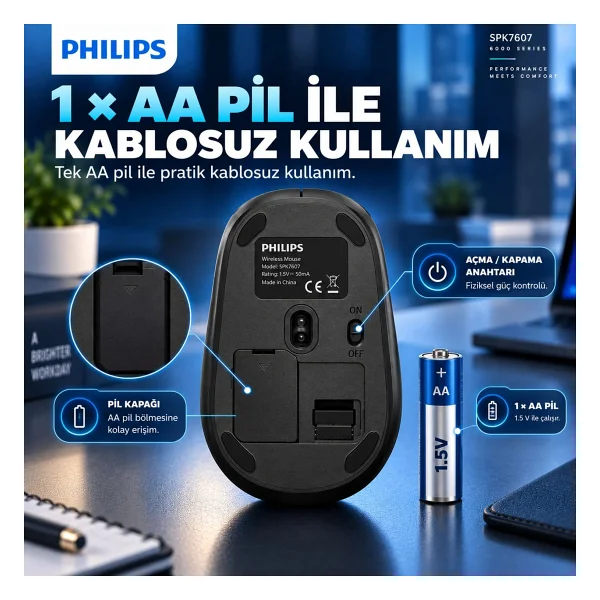 Philips Spk7607 Sessiz Optik Kablosuz Mouse - Görsel 4